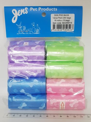 Dog Poo Bag refills 16 Rolls of 15 bags