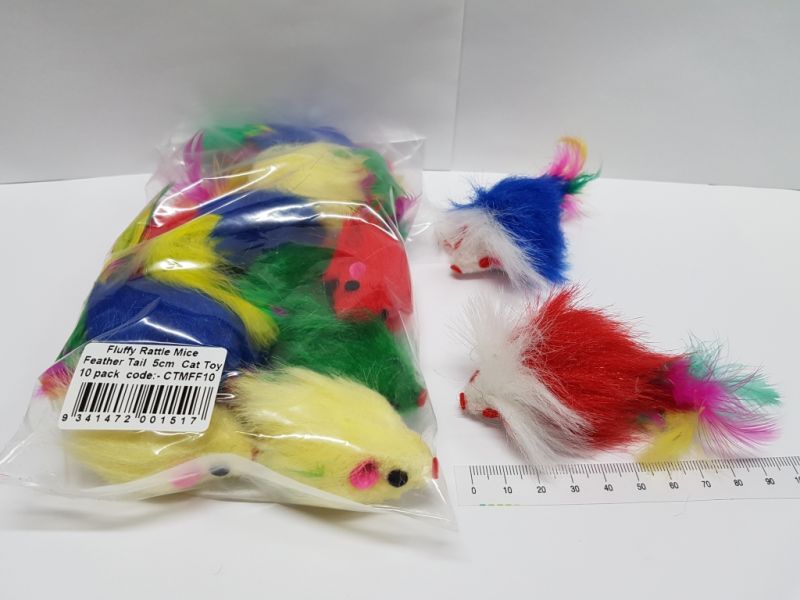 Cat Toy Fluffy mice feather tail 10 pack