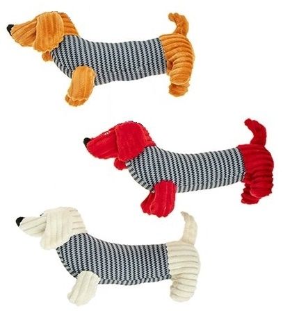 Plush Striped Sausage Dog Squeaky Dog Toy 35cm