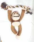 Plush Monkey on Rope Squeaky Dog Toy 30cm