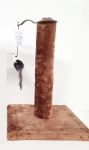Cat Post Fluffy Brown Fabric with Swing arm Dangle Rat